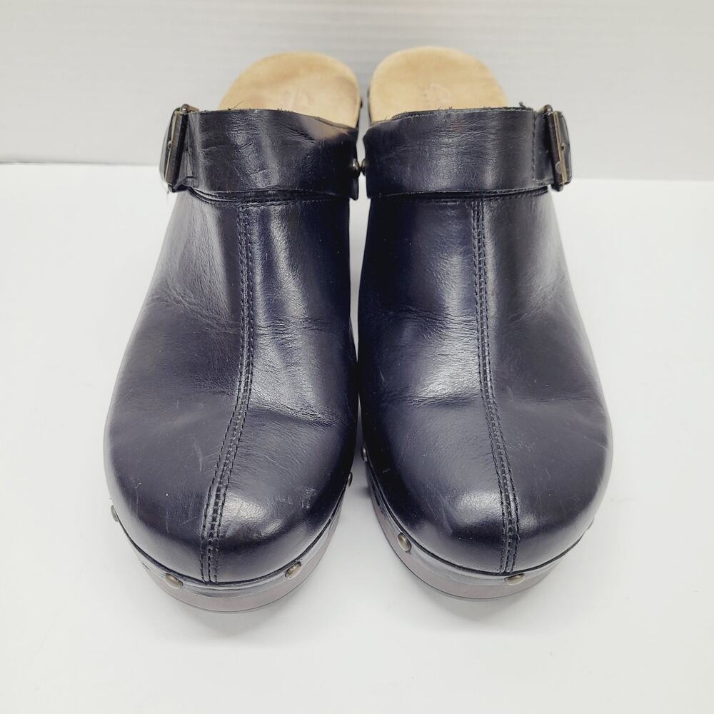 Clarks Artisan Womens Clogs Black Leather Buckle & Studs US Size 10 M